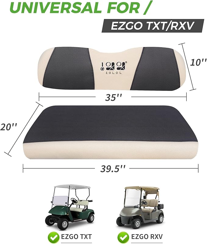 10L0L Golf Cart Seat Covers Kit - Universal Fit for EZGO TXT/RXV Front Seats | Breathable Mesh Fabric | Easy Installation | Black & Beige (No Staples Required)