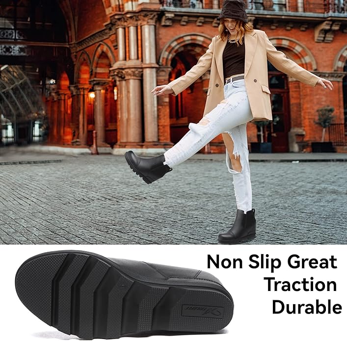 Athlefit Women's Wedge Ankle Boots Comfortable Slip On Wedge Booties