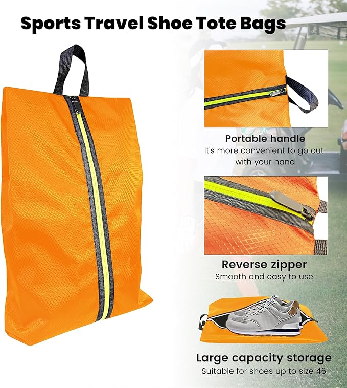 Golf Smell Proof Shoe Bag Lightweight Waterproof Zippered Sport Shoe Carrier Bags Golf Soccer Shoe Storage Organizer for Gym Sports Travel Work Golf Aceesories (Orange, US size 14)