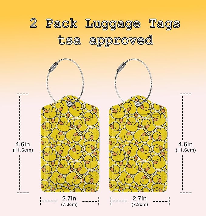 TSA Approved Luggage Tags for Suitcases Cartoon Rubber Ducky 2 Pack Funny Leather Carnival Cruise Airport Cute Travel Name Tags Golf Bag tag Ships Essentials Privacy Cover ID Label for Women Men