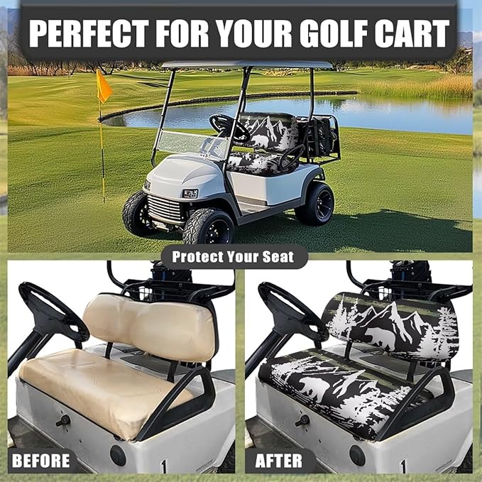 Golf Cart Seat Covers, Universal Fit & Nonskid Bottom Fits for Club Car 2 Person Seats Golf Carts