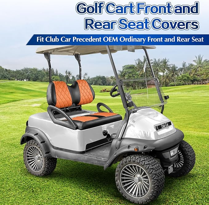 NOKINS 4PCS Golf Cart Diamond Seat Covers Kit,Front and Rear Seat Covers Fits for EZGO/Club Car/Yamaha Original Regular Seat Cushion, No Stapler