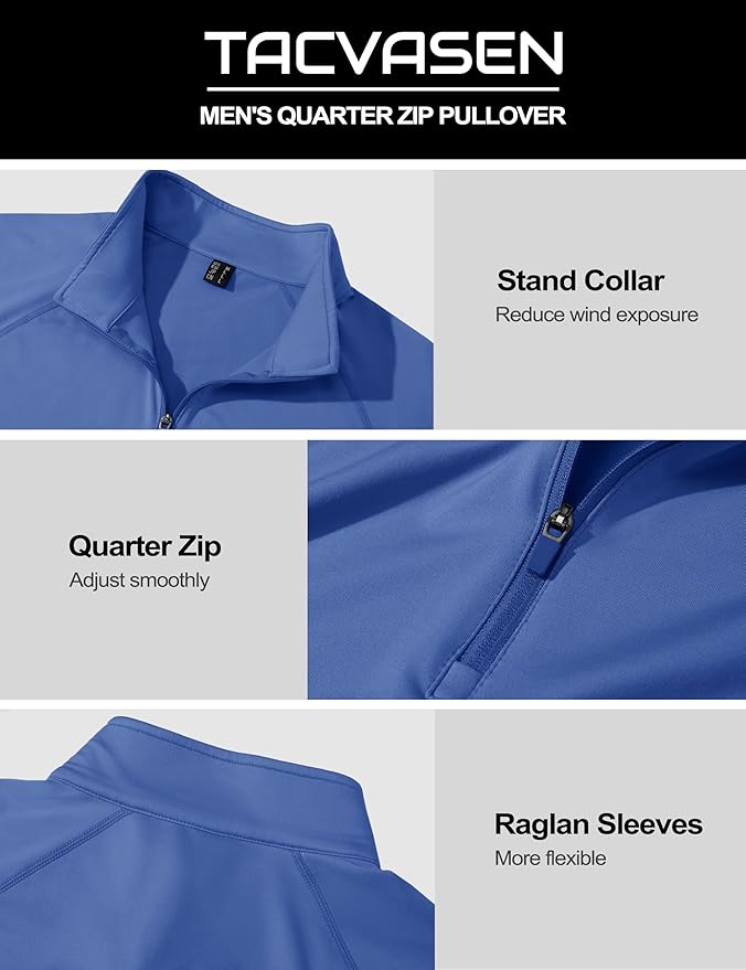 TACVASEN Men's Quarter Zip Pullover Fleece Lined Thermal Long Sleeve Golf Shirt 1/4 Zip Warm Winter Sweatshirts