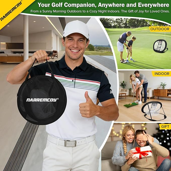 Golf Chipping Net with Tri-Turf Hitting Mat Set - Foldable Practice Target, 12 Foam Balls & 6 Tees in Carry Bag - Indoor Outdoor Backyard Golf Precision Training Aid & Gift for Beginners