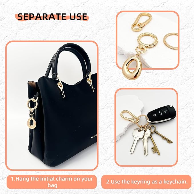 Gold Bubble Heart, Cherry, Bow & More Designs Letter Initial Keychain Bag Charms – Cute Purse Charms for Handbags