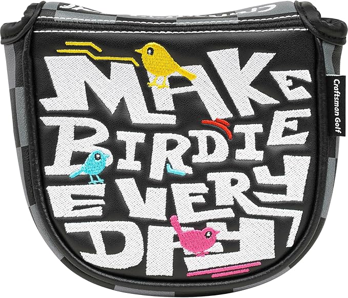 Craftsman Golf Make Birdie Everyday Black and Gray Checkers Golf Club Headcover for Woods and Driver Hybrids Irons Protector Putter Covers