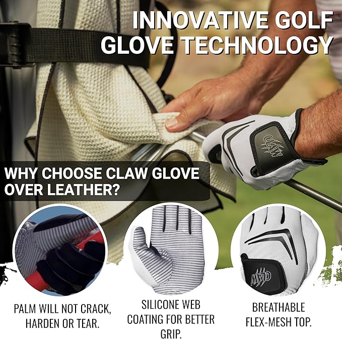 CaddyDaddy Claw Golf Gloves for Men | Flex-Mesh Design for Cool Ventilation | Lasts 3-5 Times Longer Than Leather | Silicone-Web Coating for Maximum Grip | Machine-Washable