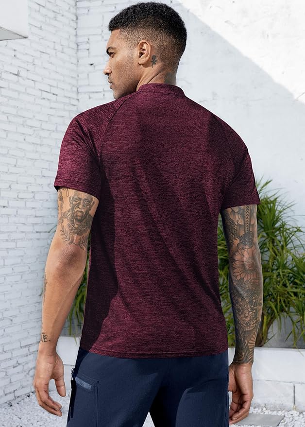TAPULCO Mens Collarless Golf Shirts Short Sleeve Dry Fit Stretch Casual Breathable Lightweight Tshirts
