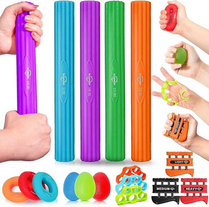 Flex Therapy Bar and Grip Strength Trainers Set, Physical Therapy & Resistance Bar for Golfers Elbow,Tendinitis,Wrist,Forearms Pain, Improve Grip Strength and Relieve Pain
