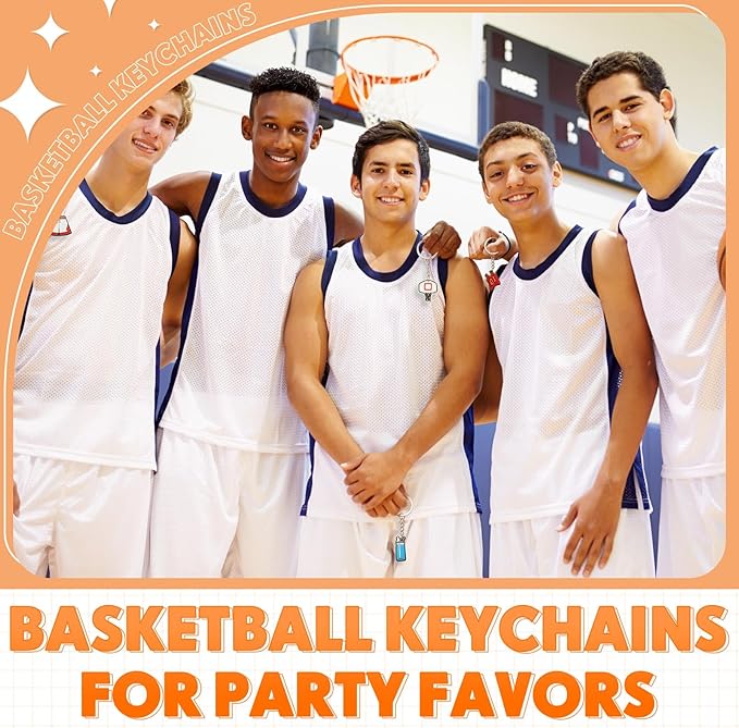 Batiyeer 36 Pack Basketball Keychains Bulk Party Favors Sports Ball Key Chains Funny Keyring Gifts for Women Men Birthday Supplies