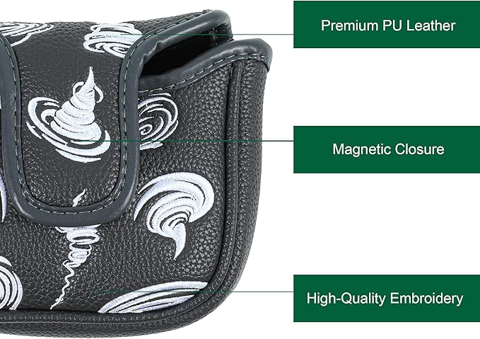 Golf Club Headcover, Premium Leather Embroidery Mallet Putter Cover Blade Head Covers, Stylish Golf Accessories, Great Golf Gifts for Men and Women Golfers