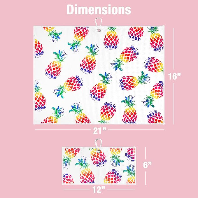 Microfiber Golf Towels for Golf Bags & Carts - Premium Weave Waffle & Ball Towels with Carabiner Clip, Essential Accessories for Men, Women, and Kids, Golfer Gifts, Set of 2 (Pineapple)