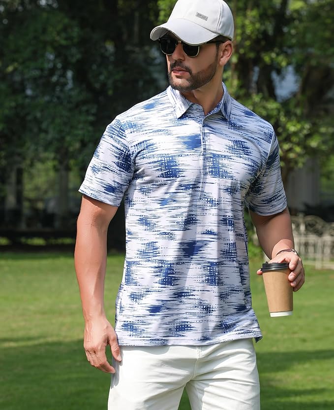 zeetoo Men's Polo Shirts Hawaiian Golf Polos Shirts Short Sleeve Performance Moisture Wicking Mens Golf Shirts