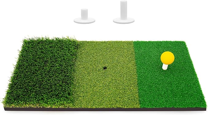 Tri-Turf Golf Hitting Mat,3-in-1 Golf Practice Mat for Driving, Chipping & Putting Training, Durable Portable Golf Chipping Mat with Rubber Backing for Indoor Outdoor Backyard Use