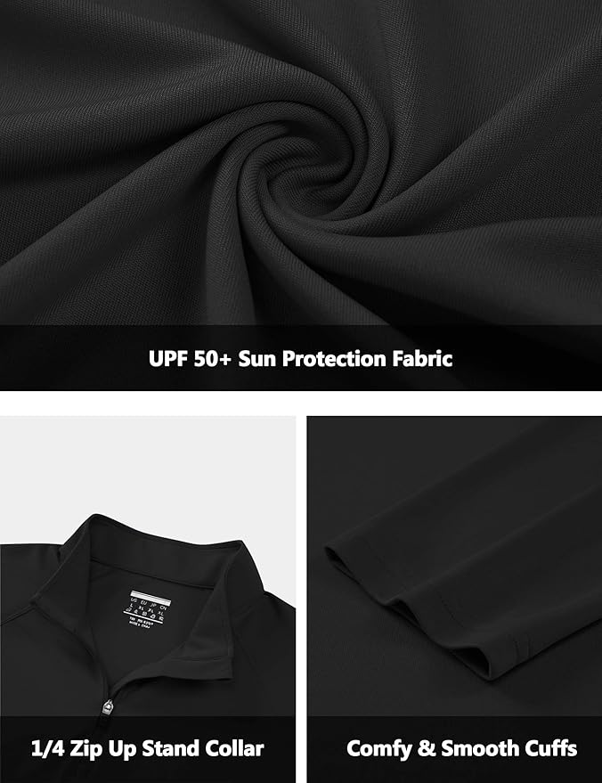 CRYSULLY Men's Long Sleeve 1/4 Zip Shirts Sun Protection Pullover UPF 50+ Rash Guard Running Lightweight T Shirt