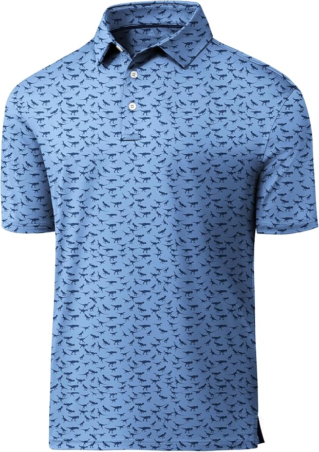 JACKETOWN Mens Polo Shirts Short Sleeve Print Dry Fit Performance Moisture Wicking Casual Collared Golf Shirts