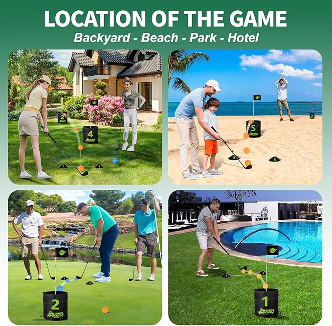 Golf Chipping Game with 2 Retractable Clubs & 9 Holes, Portable Golf Set for Adults Kids, Outdoor Indoor Sports Practice Toy Gift for Family Play Yard, Backyard, Lawn, Beach