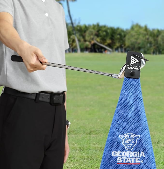 Magnetic Golf Towel Georgia State University - Waffle Weave Microfiber Towel with Ultra Strong Magnet & Clip for Secure Hold on Golf Bags & Cart - Ideal for Clubs & Accessories by Playing It Forward
