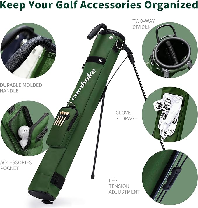 Lightweight Golf Stand Bag, Portable Golf Carry Bag with Stand, 2-Way Divider Practice Bag with Padded Strap, Compact Pencil Golf Bag for Driving Range, Par 3 & Short Rounds