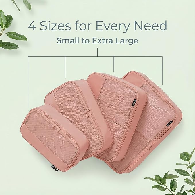 4 Piece Compression Packing Cubes for Suitcases and Backpack, Lightweight Travel Organizer Bags (Dusty Pink)