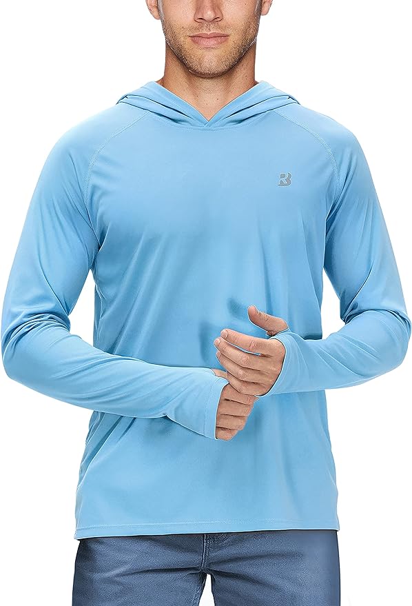 Roadbox UPF 50+ Fishing Shirts for Men, Long Sleeve UV Sun Protection Hoodie, Outdoor Hiking Running Swimming Rash Guard