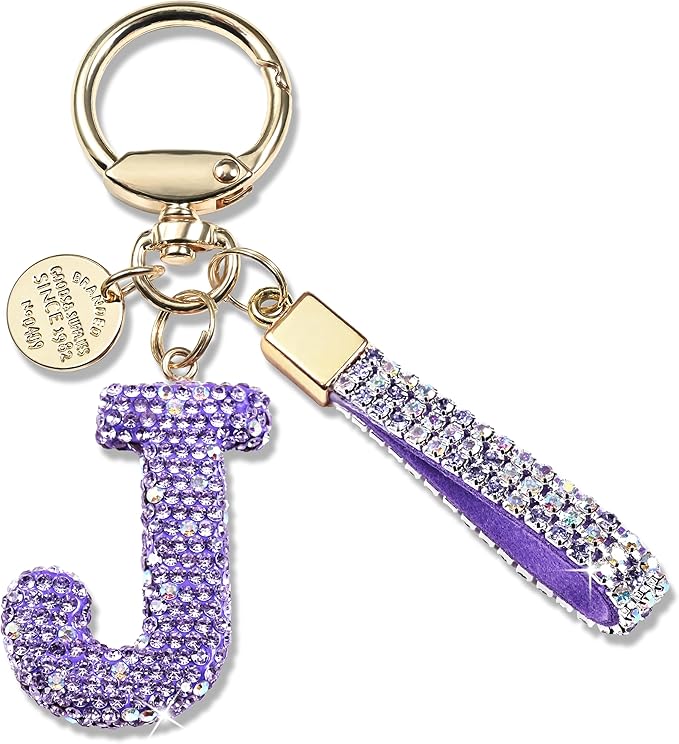 Pink Blue White Initial Letter Keychain Gift for Women Girls Bling Sparkly Cute Backpack Car Key Accessories Lanyard