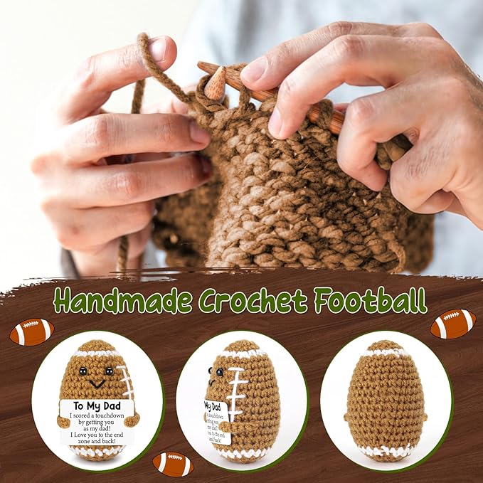 Dad Gifts from Daughter Son Wife, Positive Handmade Crochet Dad Christmas Birthday Gift, Funny Cute Small Gifts for Dads, I Love You Girl Papa Gift Idea, Unique Doll for Step-Dads Football