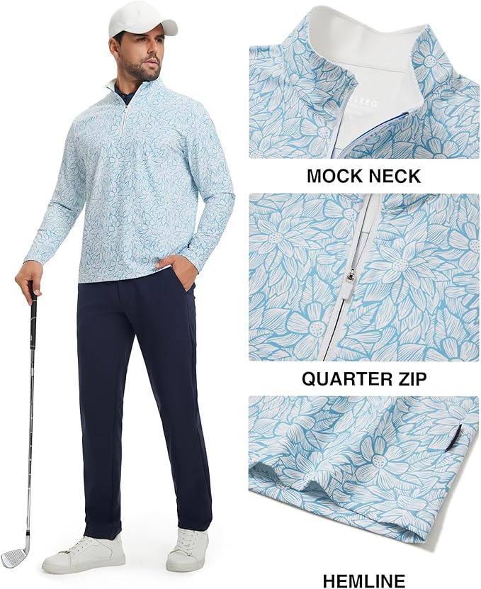 M MAELREG Quarter Zip Golf Pullover Men Dry Fit Long Sleeve Performance Wicking 1/4 Zip Full Print Pullover Mens Sweatshirt