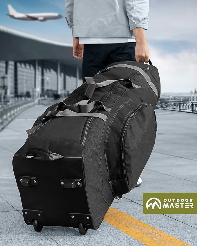 OutdoorMaster Padded Golf Travel Bag with Reinforced Wheels, 900D Heavy Duty Oxford Wear-Resistant and Waterproof Golf Travel Case, Soft-Sided Golf Club Bag, Shoes and Accessories Compartment