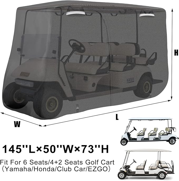 SAPUBK Golf Cart Cover Golf Cart Accessories with Side Door Ziper Compatible with Club Car/EZ-GO/Yamaha for Rain UV Dust Protection All Weather