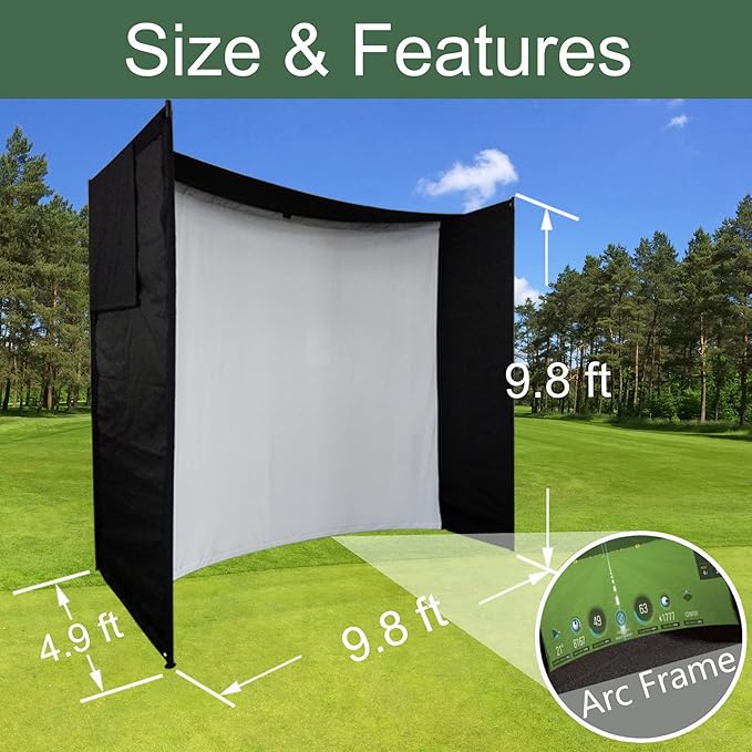 Golf Impact Screen Frame Enclosure Kit Set DIY Parabolic Screen Durable Fabric with Hook & Loop - Reinforced Black Border 9.8' H x 9.8'W x 4.9' D