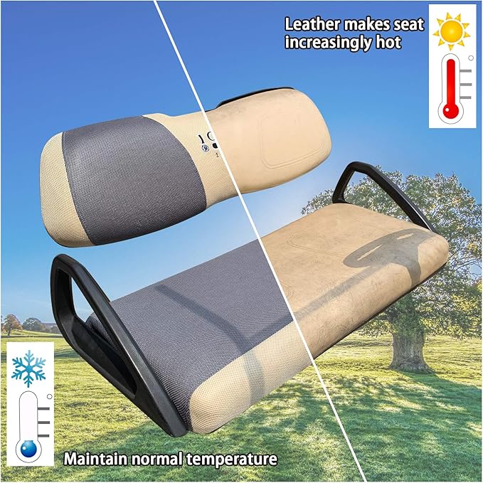 10L0L Golf Cart Front and Rear Seat Cover Set for Club Car Precedent/Onward/Tempo & Yamaha G29 Drive/Drive 2,Stylish 4 Passenger Front Back Seat Covers,Breathable Washable Polyester Mesh (Beige/Grey)