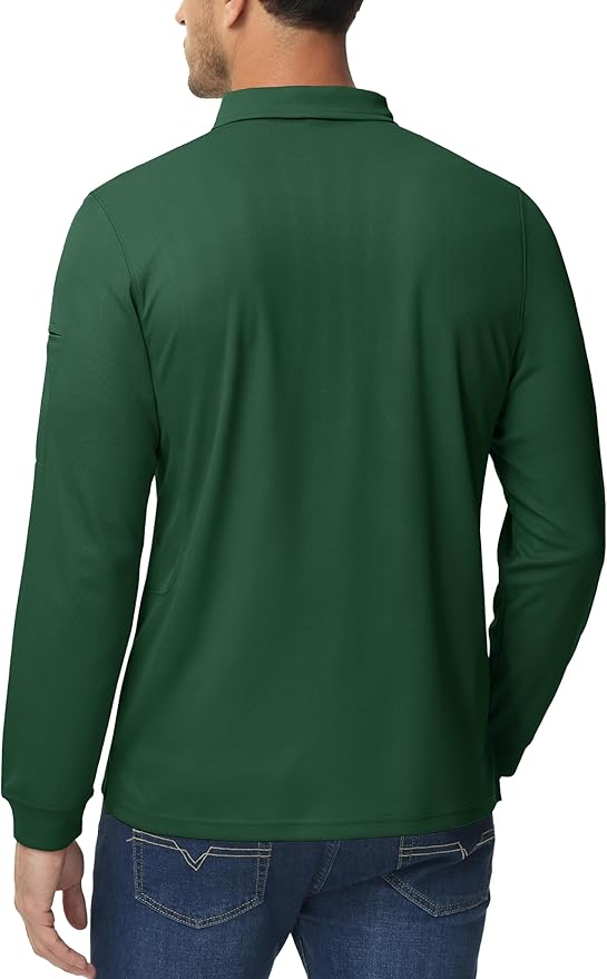 MAGCOMSEN Men's Polo Shirts 3 Button Quick Dry Performance Long Sleeve Tactical Shirts Pique Jersey Golf Shirt