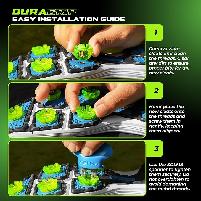 SOLM8 Golf Shoe Replacement Spikes - Metal Screw Threading Dia ¼ Inch/6mm Easy to Install on Cricket & Golf Cleats (Spanner Included)