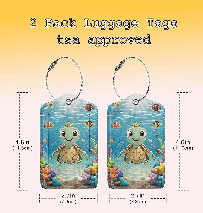 TSA Approved Luggage Tags for Suitcases Sea Turtles 2 Pack Funny Leather Carnival Cruise Airport Cute Travel Name Tags Golf Bag tag Ships Essentials Privacy Cover ID Label for Women Men