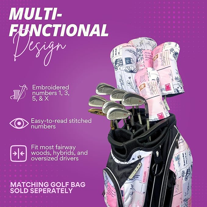 Taboo Fashions Designer Resort Golf Club Covers for Women - Numbered Golf Headcovers Set for Driver, Woods & Hybrid - Weather/Moisture Resistant Protection, Pack of 4