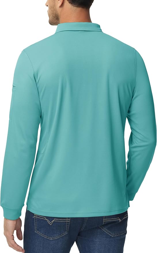 MAGCOMSEN Men's Polo Shirts 3 Button Quick Dry Performance Long Sleeve Tactical Shirts Pique Jersey Golf Shirt