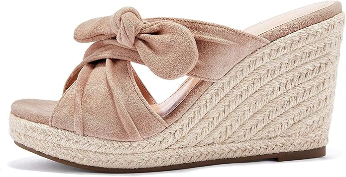 Womens Espadrilles Wedge Sandals Slides Platform Slip on Bow Knot Open Toe Summer Mules Shoes
