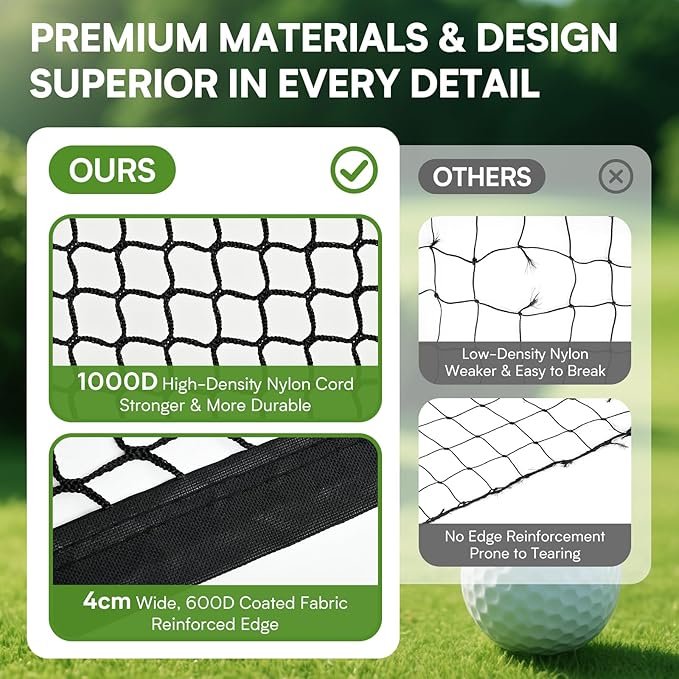 Golf Net,Golf Practice Net with 33 ft Steel Wire Rope and Hanging Kit, Heavy Duty Golf Hitting Net, Also as Hockey Net and Chipping Net - 7ft,10ft, 15ft, 25ft, 30ft, 40ft