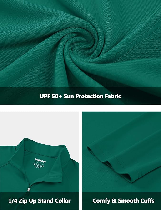 CRYSULLY Men's Long Sleeve 1/4 Zip Shirts Sun Protection Pullover UPF 50+ Rash Guard Running Lightweight T Shirt