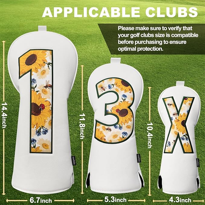 Golf Club Cover for Driver Fairway Wood Hybrid Mallet Putter Cover, Wootfairy Golf Club Headcovers Waterproof Leather White Accessories Compatible with Taylormade Odyssey and More Brand