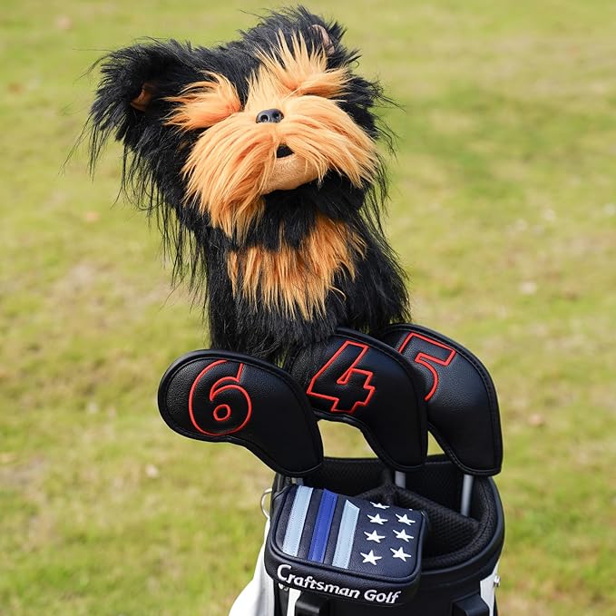 Craftsman Golf Golden Retriever Yorkshire Terrier Bernese Mountain Dog Border Collie Soft Cute Soft Plush Animal Driver Wood Headcover Head Cover Travel Protector Gifts for Men Women