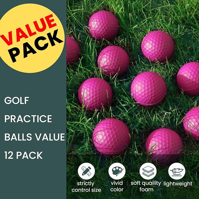 FINGER TEN Golf Practice Balls Foam Colored Value 12 24 50 Pack, Lightweight Golf Ball Limited Flight for Indoor Outdoor Driving Range Backyard Training Safe Practice Good Value