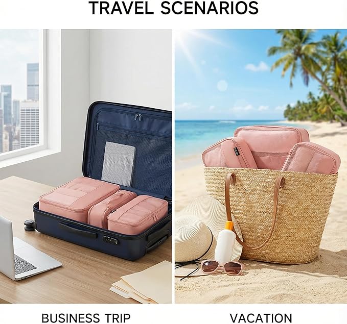 4 Piece Compression Packing Cubes for Suitcases and Backpack, Lightweight Travel Organizer Bags (Dusty Pink)