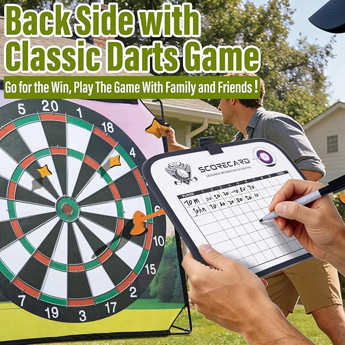 Golf Chipping Game with Hitting Mat, 70"x70" Double-Sided Mat with Classic Darts Game, Portable Outdoor/Indoor Practice Set for Adults, Comprehensive Accessories for Junior Golfer