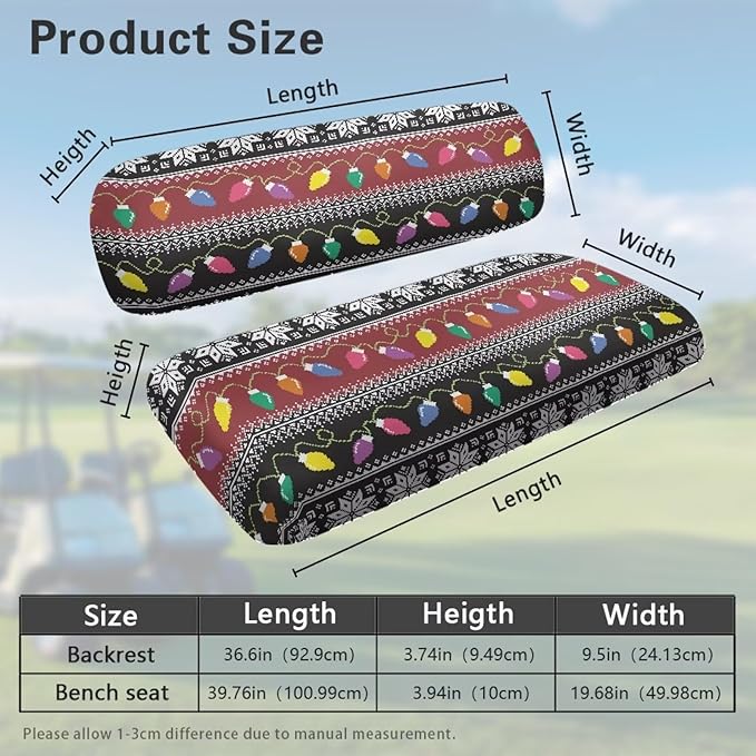 Golf Cart Seat Covers, Universal Fit & Nonskid Bottom Fits for Club Car 2 Person Seats Golf Carts