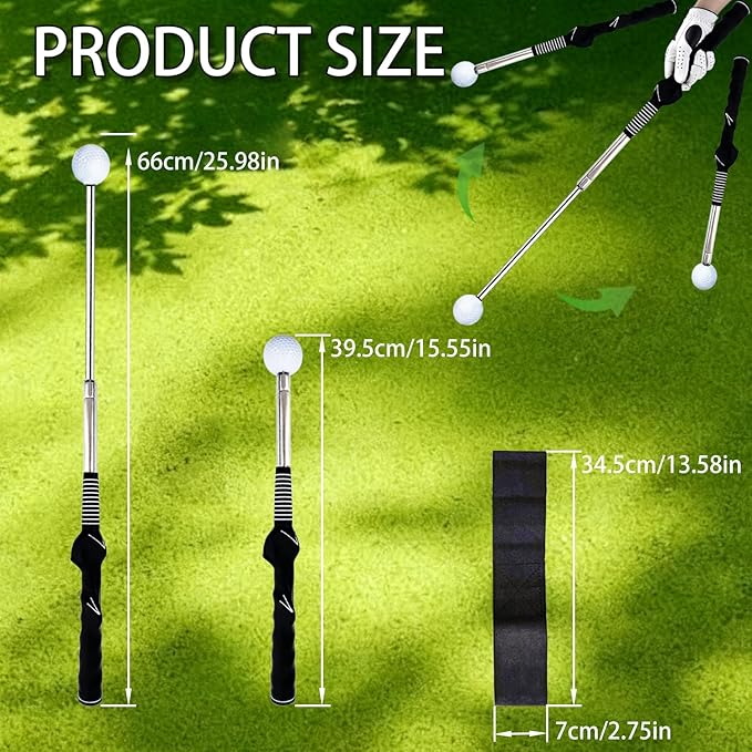 TRILVIX Retractable Golf Swing Training Aid, Portable Grip Trainer with Click Feedback for Right-Handed Golfers, Includes Arm Band, Strength & Tempo Trainer for Chipping, Indoor & Outdoor Practice