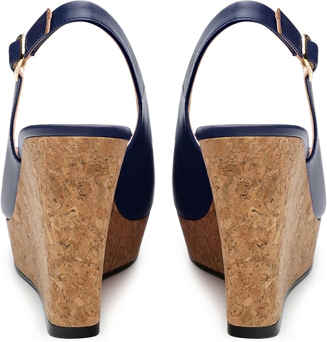 Womens Peep Toe Wedge Heels Matte Fashion Cork Slingback Pumps Platform Wedge Sandals 3.94 Inches