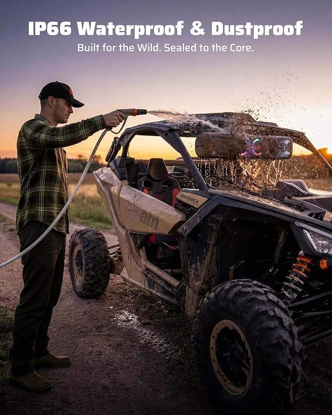 Ehaho 26 Inch 6 Speaker UTV Sound Bar, Bluetooth Golf Cart Speakers [Color Changing RGB & Strobe Light] IP66 Waterproof ATV Speaker System, SXS SoundBar Compatible with Polaris RZR CFmoto Can-Am