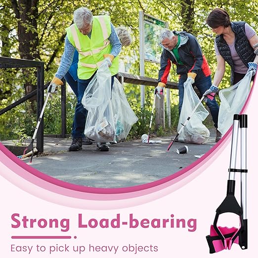 Ctosree 8 Pack 32" Trash Grabber Reacher Tool for Elderly, Foldable Litter Picker Upper, Lightweight Trash Pick up Stick, Long Handy Mobility Aids for Home Garden Arm Extension(Pink)
